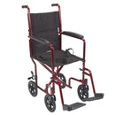 Drive Medical Lightweight Transport Wheelchair, 19 Inches Seat, Red, Compact and Easy to Maneuver for Enhanced Mobility, Moovkart.