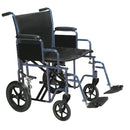 Bariatric transport wheelchair with 20-inch seat and blue frame by Drive Medical. Moovkart