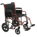 Drive Medical Bariatric Steel Transport Wheelchair - Red, 38x24.5x37 Inches, 450 Lbs, swing-away footrests, Nylon upholstery, Moovkart