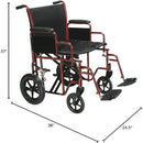 Drive Medical Bariatric Steel Transport Wheelchair, 20-Inch Seat Width, Red, 450 lbs Capacity