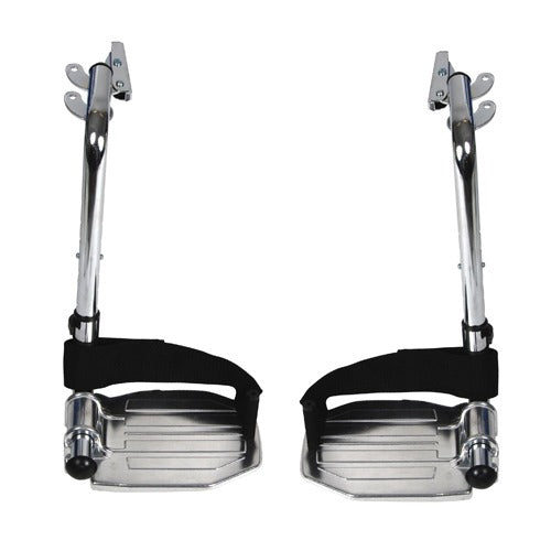 Drive Medical Chrome Swing-Away Footrests with Aluminum Footplates, adjustable and durable design for easy foot access and comfort. Moovkart