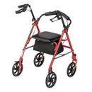 Drive Medical 4-Wheel Steel Rollator, Red with Basket and 7.5-Inch Wheels, 300 lbs Capacity