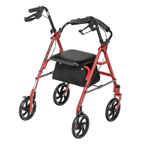 Drive Medical 4 Wheel Steel Rollator With Fold Up Removable Back Support, Red