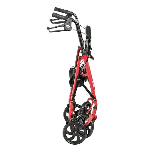 Drive Medical 4 Wheel Steel Rollator With Fold Up Removable Back Support, Red
