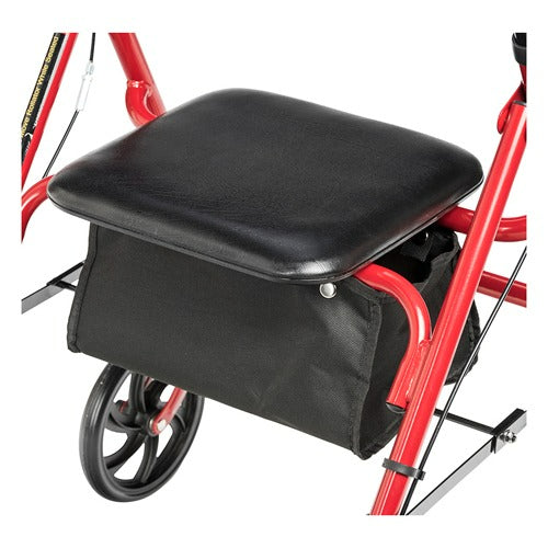 Drive Medical 4 Wheel Steel Rollator With Fold Up Removable Back Support, Red
