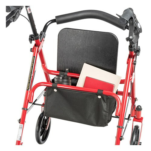 Drive Medical 4 Wheel Steel Rollator With Fold Up Removable Back Support, Red