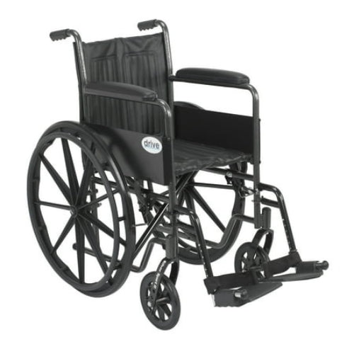 Drive Medical Wheelchair, 18 Inches with fixed arms, dual axle design, and swing-away footrests, Moovkart