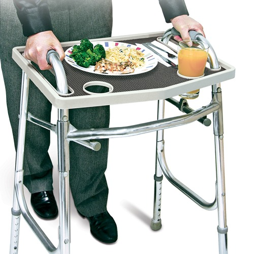 North American Walker Tray With Grip Mat, Gray