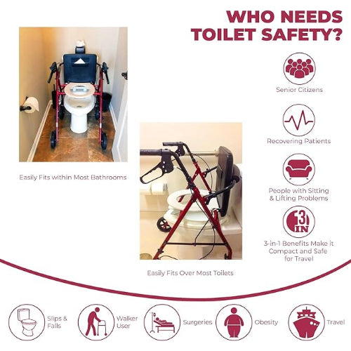 Free2Go Rollator Walker FrameToilet Seat, Burgundy