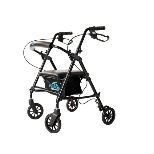 Health Line Aluminum Rollator with Loop Brake, Black, 4-Wheels