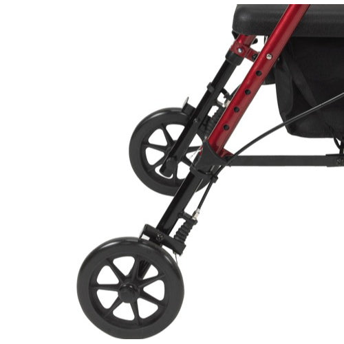 Drive Medical Aluminum Rollator with Adjustable Seat Height, Red, 6 Inch Wheels and Padded Seat