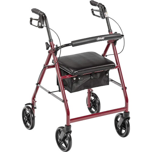 Drive Medical Rollator 4-Wheels with Pouch and Padded Seat, Red, 2 Pack