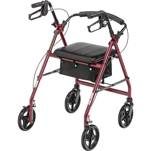 Drive Medical 4-Wheel Rollator with Pouch and Padded Seat, Red