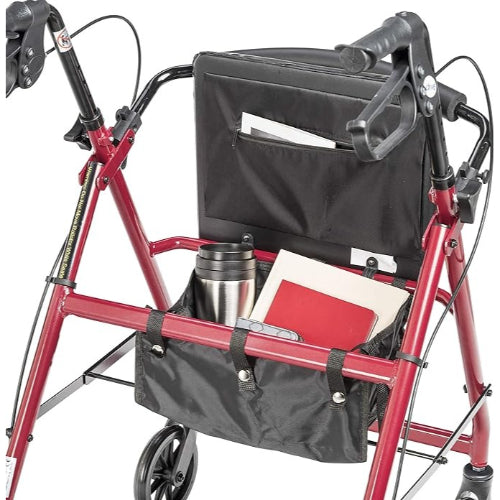 Drive Medical 4-Wheel Rollator with Pouch and Padded Seat, Red