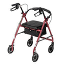 Drive Medical Aluminum Rollator Four Wheel Red with padded seat and storage pouch. Moovkart