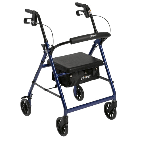 Drive Medical 4-Wheel Rollator with Pouch and Padded Seat, Blue