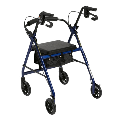 Drive Medical 4-Wheel Rollator with Pouch and Padded Seat, Blue