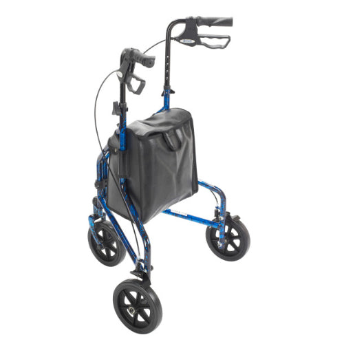 Drive Medical 3 Wheel Rollator with Pouch and Basket Loop Brake, Flame Blue