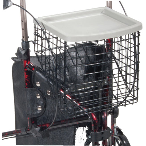 Drive Medical 3 Wheel Rollator with Pouch and Basket Tray, Flame Red