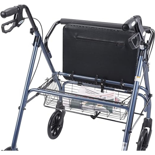 Drive Medical Oversized Rollator with Loop Brakes, Blue Bariatric Steel