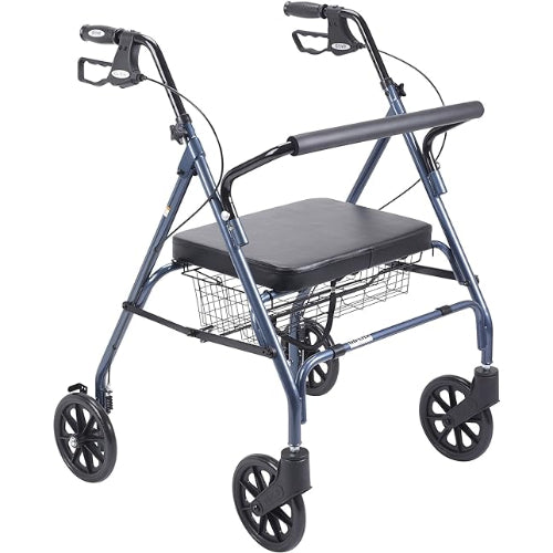 Drive Medical Oversized Rollator in blue steel, designed for bariatric users with loop brakes and added stability, Moovkart