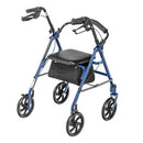 Medline 4 Wheel Steel Rollator with 8 inch Casters with Basket Loop, Blue