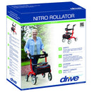 Drive Medical Nitro Rollator Walker, Euro Style Design with 10 Inch Casters and Storage Bag, Red