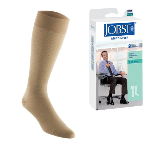 Jobst Men's Knee High 8-15 mmHg Closed Toe Compression Socks in Khaki for improved circulation and all-day comfort, Moovkart