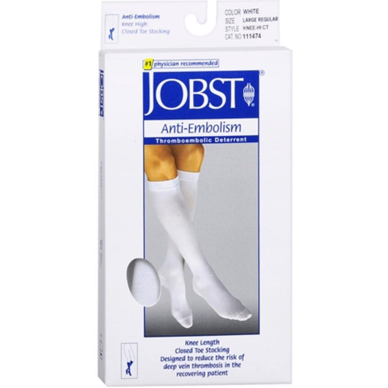 Jobst Anti-Embolism Knee-High Stockings, Closed Toe, White, Regular