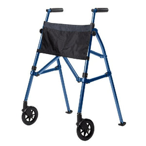 Stander Wonder Folding Walker with Basket and Locking Wheels for Travel and Mobility, Cobalt Blue
