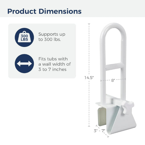 Drive Medical Tub Rail Clamp On Retail Pack, White