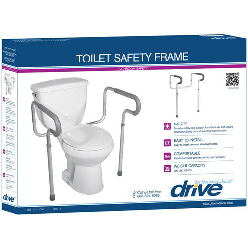 Drive Medical Toilet Safety Frame with Padded Arms, White