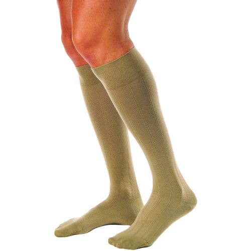Jobst Men's Casual 30-40 mmHg Knee-High Compression Socks, Khaki, Large, provides firm compression for swelling relief and circulation. Moovkart