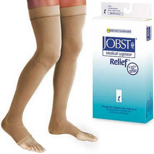 Jobst Relief 20-30 Thigh-High Dot Open Toe Beige Medium Silicone Band