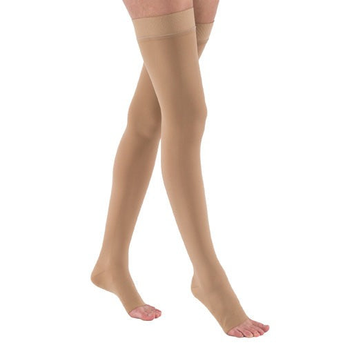 Jobst Relief 20-30 mmHg Thigh-High Open Toe Compression Stockings, Beige, Small, for Swelling and Varicose Veins Relief, offering effective support, Moovkart.

