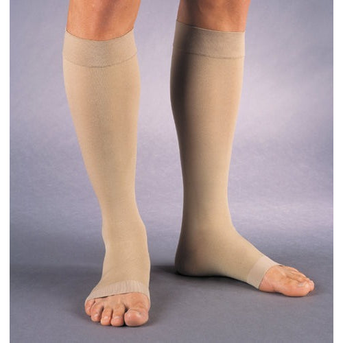 Jobst Relief Knee-High Compression Stockings (20-30mmHg, Open-Toe, Large, Full Calf, Beige, Pair)