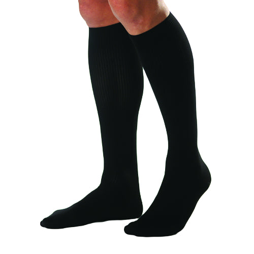 Jobst men's knee-high compression socks, 15-20mmHg, medium, black, ribbed design, durable, comfortable, Moovkart