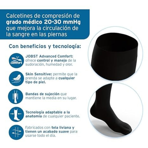 Jobst For Men 20-30 mmHg Knee-High Compression Stockings, Black, Medium, Pair