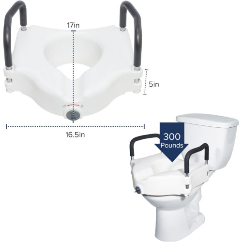 Drive Medical Raised Toilet Seat with Lock and Padded Removable Arms Retail