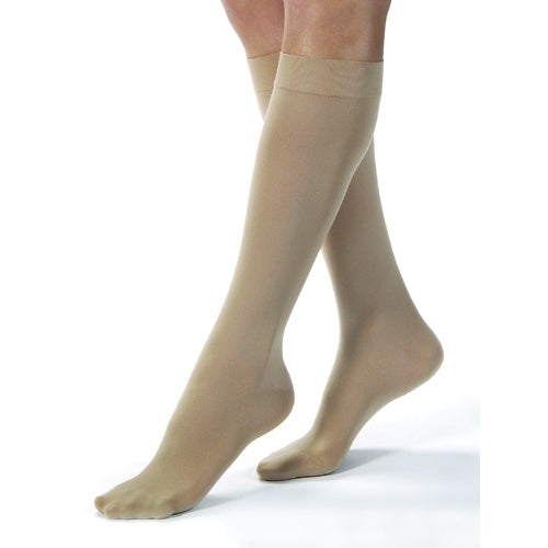Jobst Opaque Knee High Compression Stockings, 30-40 mmHg, Silky Beige, Large Calf for improved circulation and comfort. Moovkart.