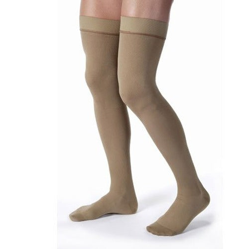 Jobst Men's 20-30 mmHg Thigh-High Compression Stockings, Khaki, Large, for improved circulation and venous health. Moovkart