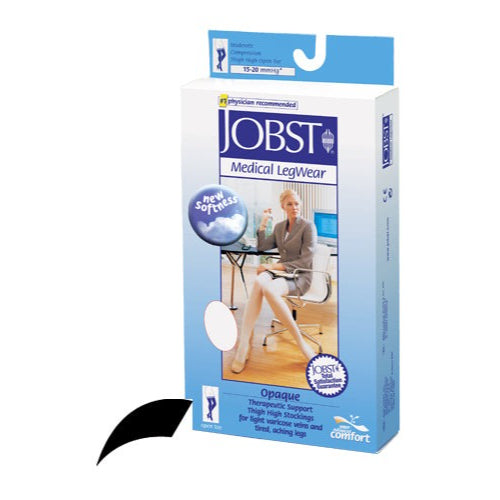 Jobst Opaque open-toe thigh-high compression stockings in black, 15-20 mmHg, large size