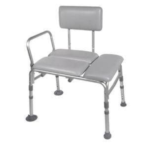 Drive Medical Padded Transfer Bench, Knock-Down Design with Backrest for Bath Safety, Gray