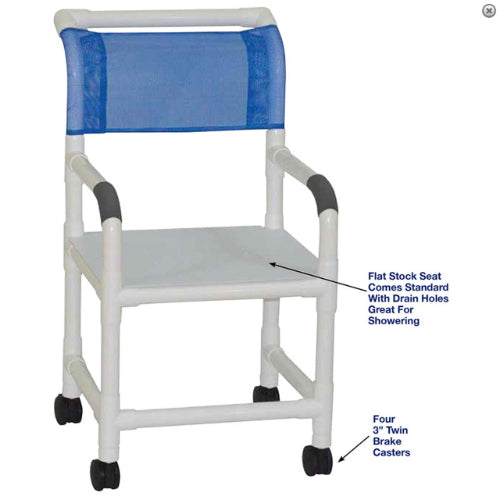 MJM International Shower Chair 18 Inches Internal Width and 3-Inch Threaded Stem Casters