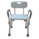 Drive Medical bath bench with adjustable height, backrest, removable padded arms, and non-slip feet, Moovkart
