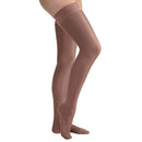 Jobst UltraSheer 20-30 mmHg Thigh High Compression Stockings in Espresso with Lace Silicone Strap, providing stylish and firm support. Moovkart