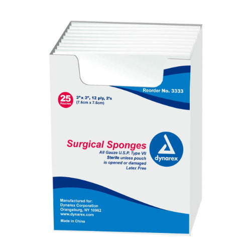 Dynarex Sterile Gauze Sponges 3 x 3 Inch Pads for Wound Dressing and First Aid
