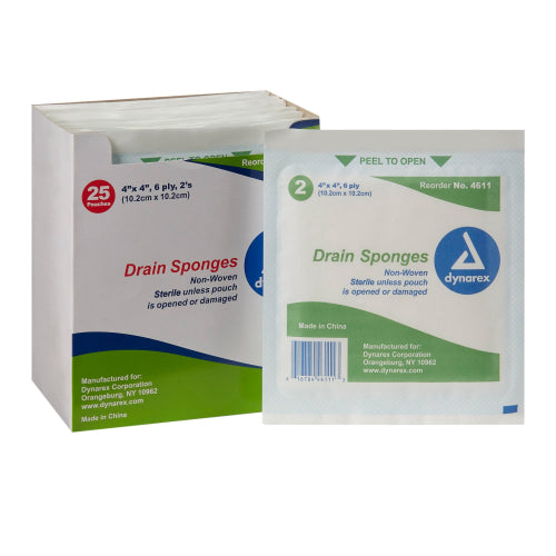 Dynarex Non-Woven Drain/IV Sponge, 4 x 4 Inches