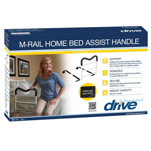 Drive Medical M-Rail Home Bed Assist Handle Rail, Powder-Coated Steel with Safety Strap