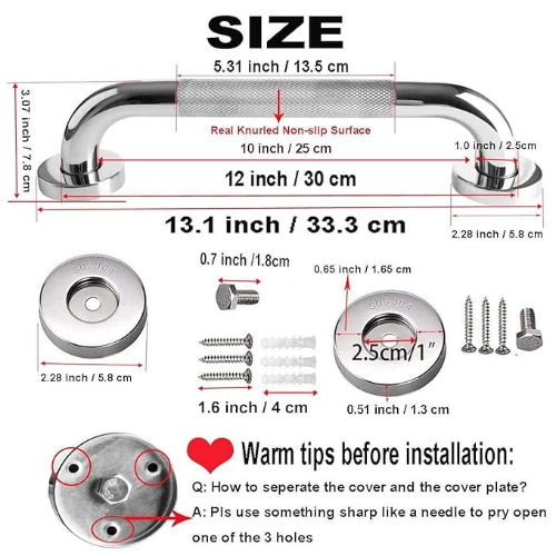 Drive Medical Grab Bar Knurled Chrome 12 Inches